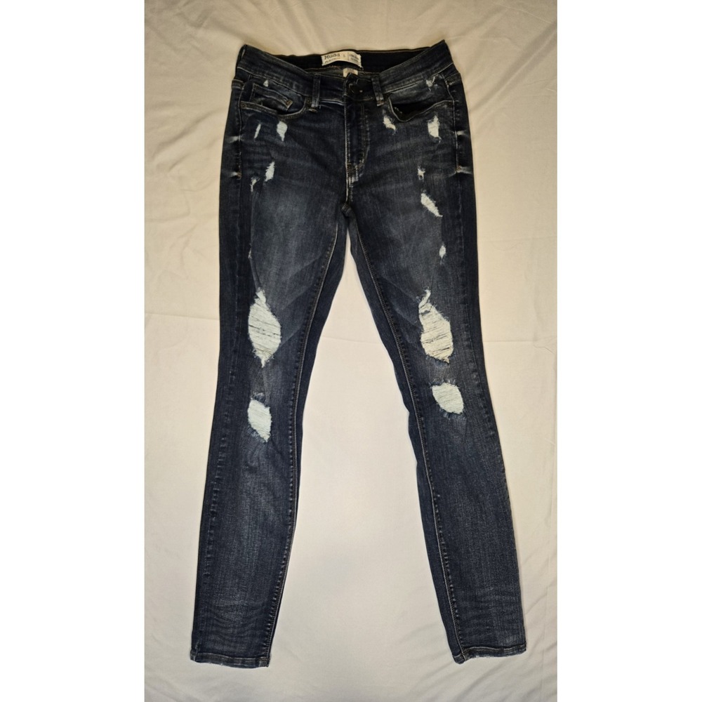 Mudd Flx Stretch Low Rise Skinny Jeans Distressed Size 5 Blue